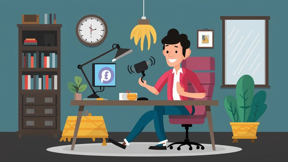 Man building credit and savings while working at his desk