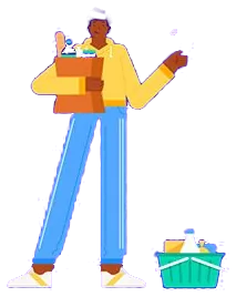 Shopper carrying groceries and a Self Cash debit card