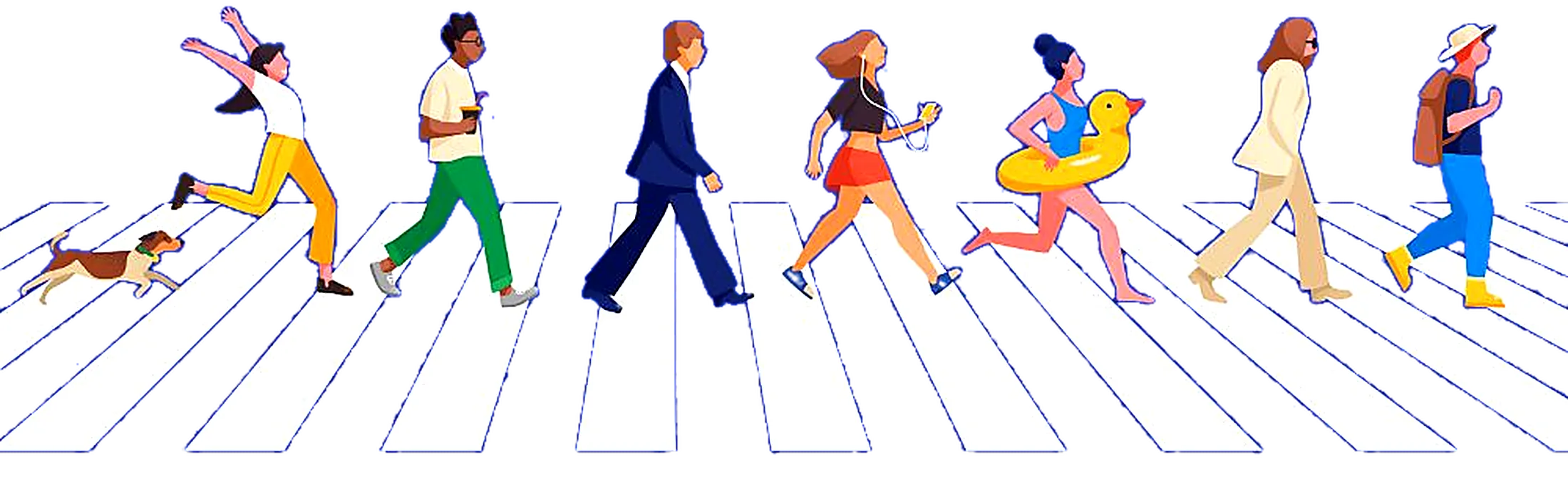 Diverse group of people crossing a crosswalk together, representing Self customers on their financial journey