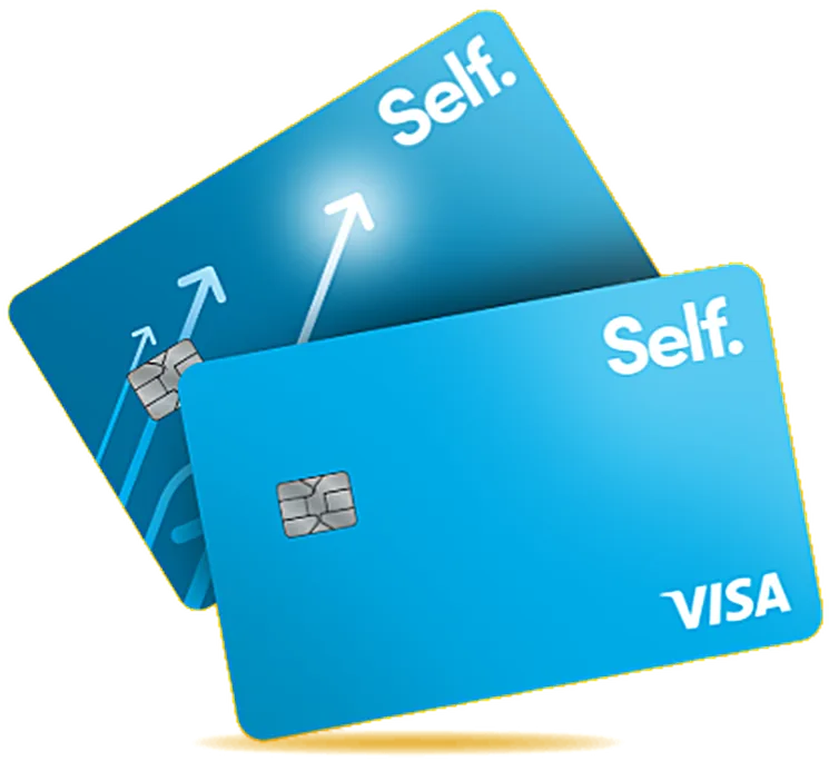 Two Self Visa credit cards, secured and unsecured, stacked together